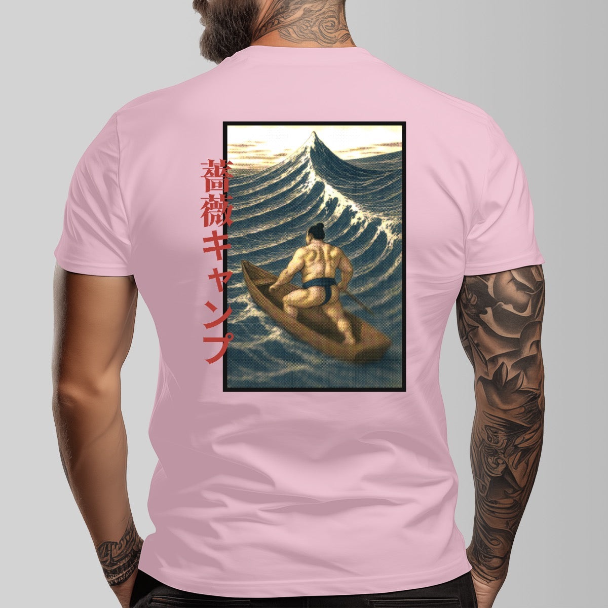 Bara Manga Inspired Sumo Boat Illustration Tee | Unique Japanese Graphic Shirt | Retro Ukiyo-e Style Surf Print