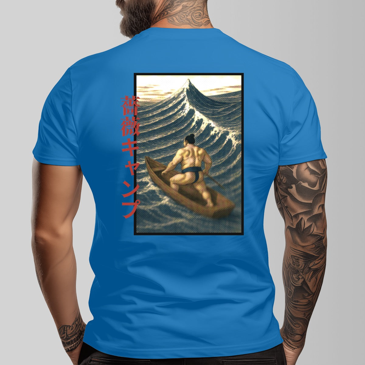 Bara Manga Inspired Sumo Boat Illustration Tee | Unique Japanese Graphic Shirt | Retro Ukiyo-e Style Surf Print