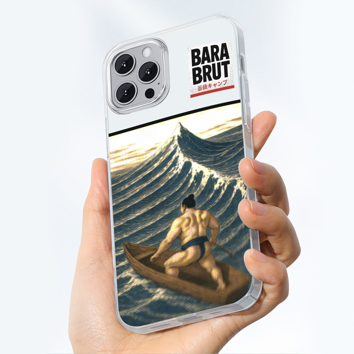 Bara Manga Sumo Boat Illustration | Clear Phone Cover with Ukiyo-e Inspired Ocean Art | Unique Japan