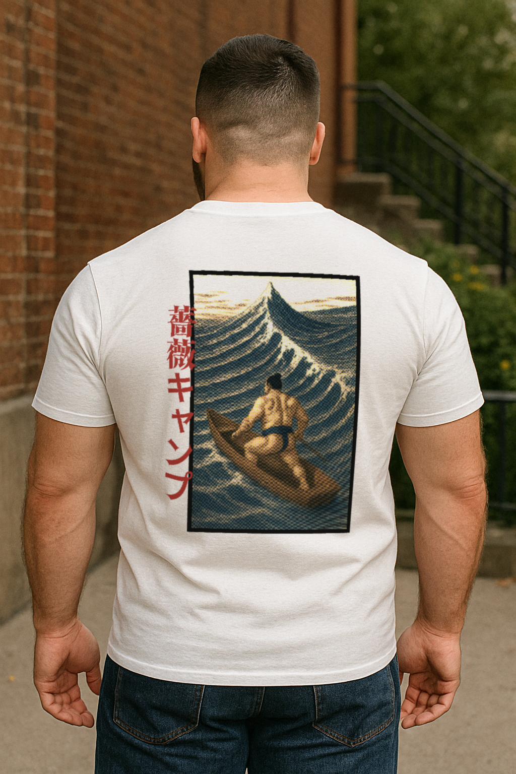 Bara Manga Inspired Sumo Boat Illustration Tee | Unique Japanese Graphic Shirt | Retro Ukiyo-e Style Surf Print