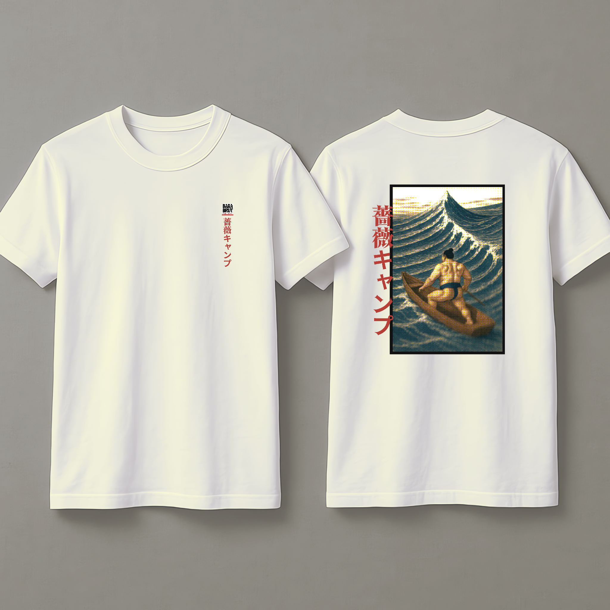 Bara Manga Inspired Sumo Boat Illustration Tee | Unique Japanese Graphic Shirt | Retro Ukiyo-e Style Surf Print