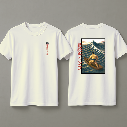 Bara Manga Inspired Sumo Boat Illustration Tee | Unique Japanese Graphic Shirt | Retro Ukiyo-e Style Surf Print